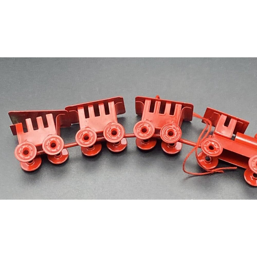 Lot 2 Vintage Metal Train Ornaments Red 4-Car Magnetic Gold Brass Locomotive - Picture 7 of 9